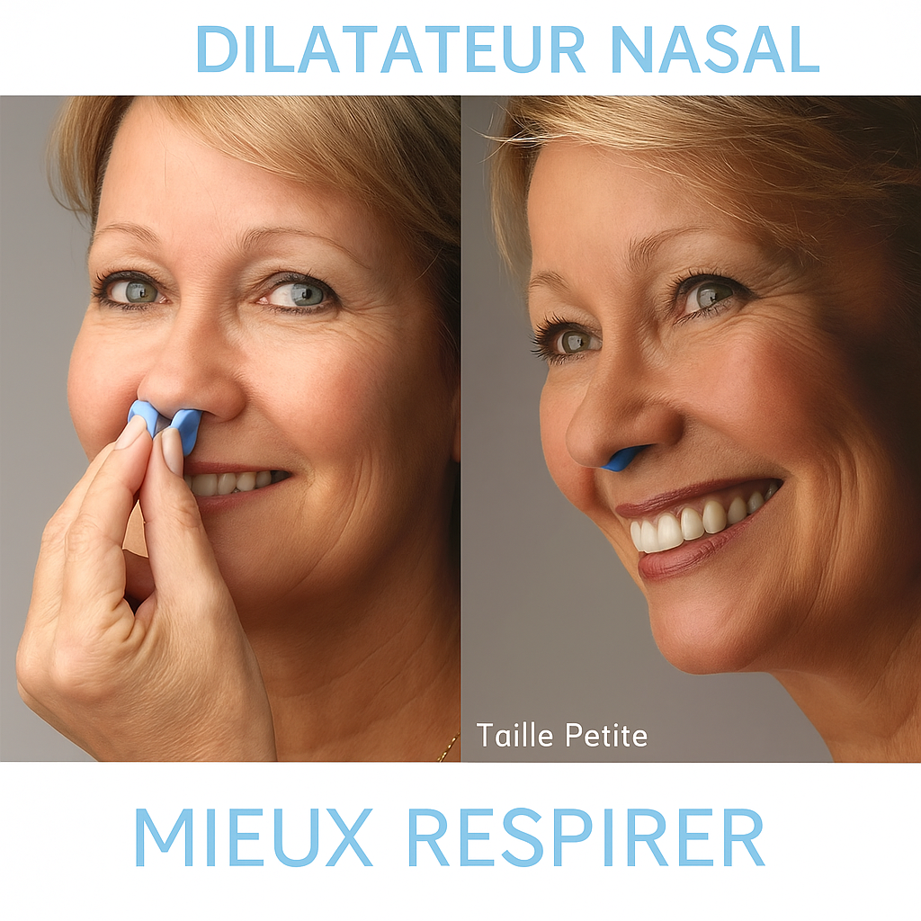 femme joyeuse qui utilise le dilatateur nasal