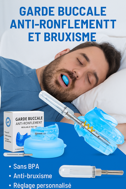 homme endormi avec un anti ronflement bleu